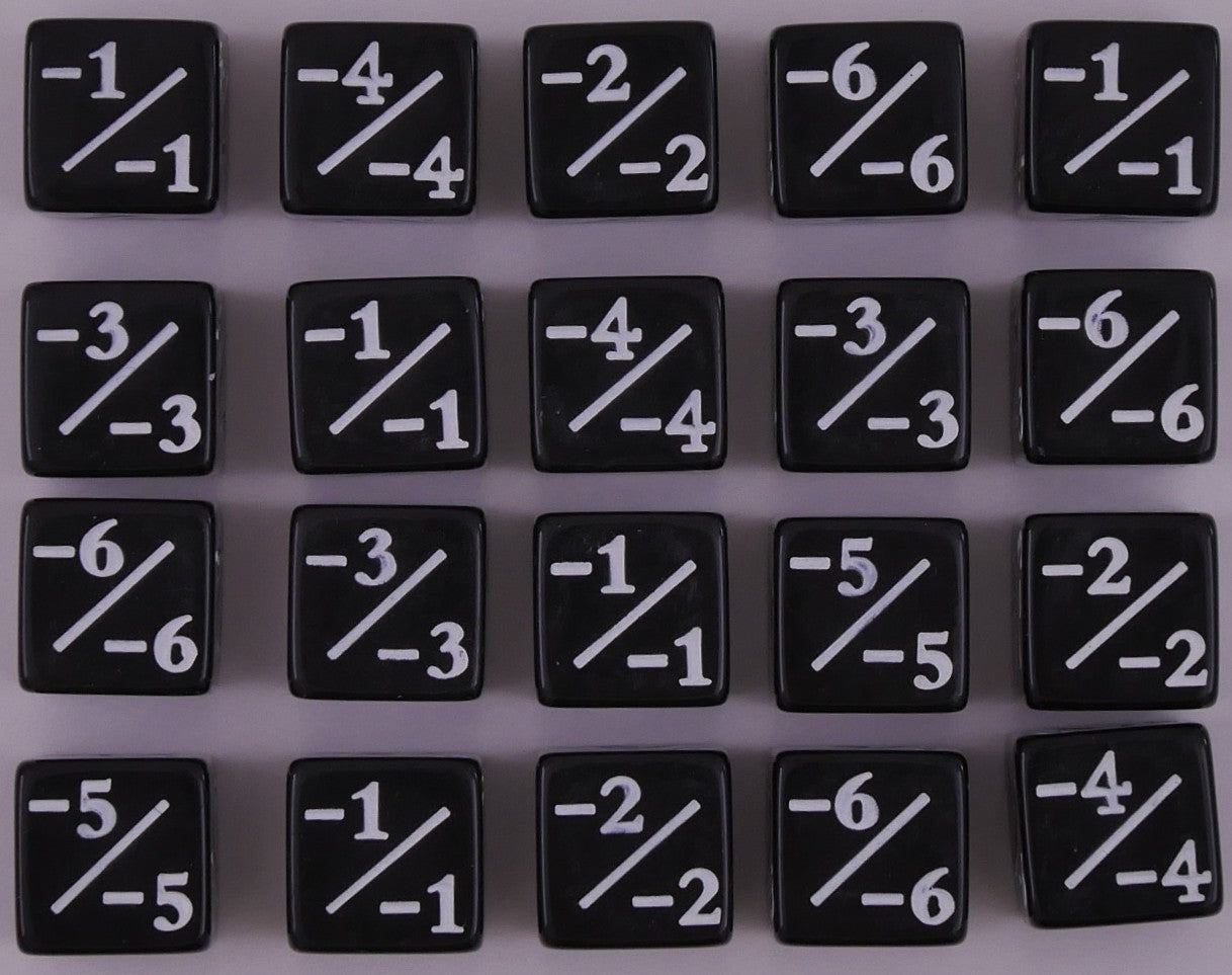 RPG modifier dice set of 20 plus and minus tokens for DnD tabletop games