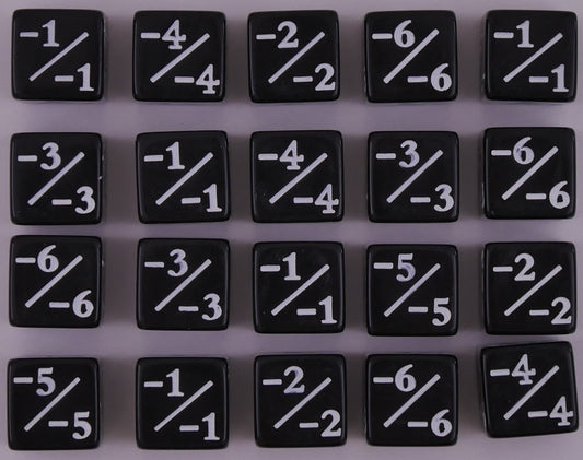 Black plus counter dice set MTG 20 piece D6 tokens