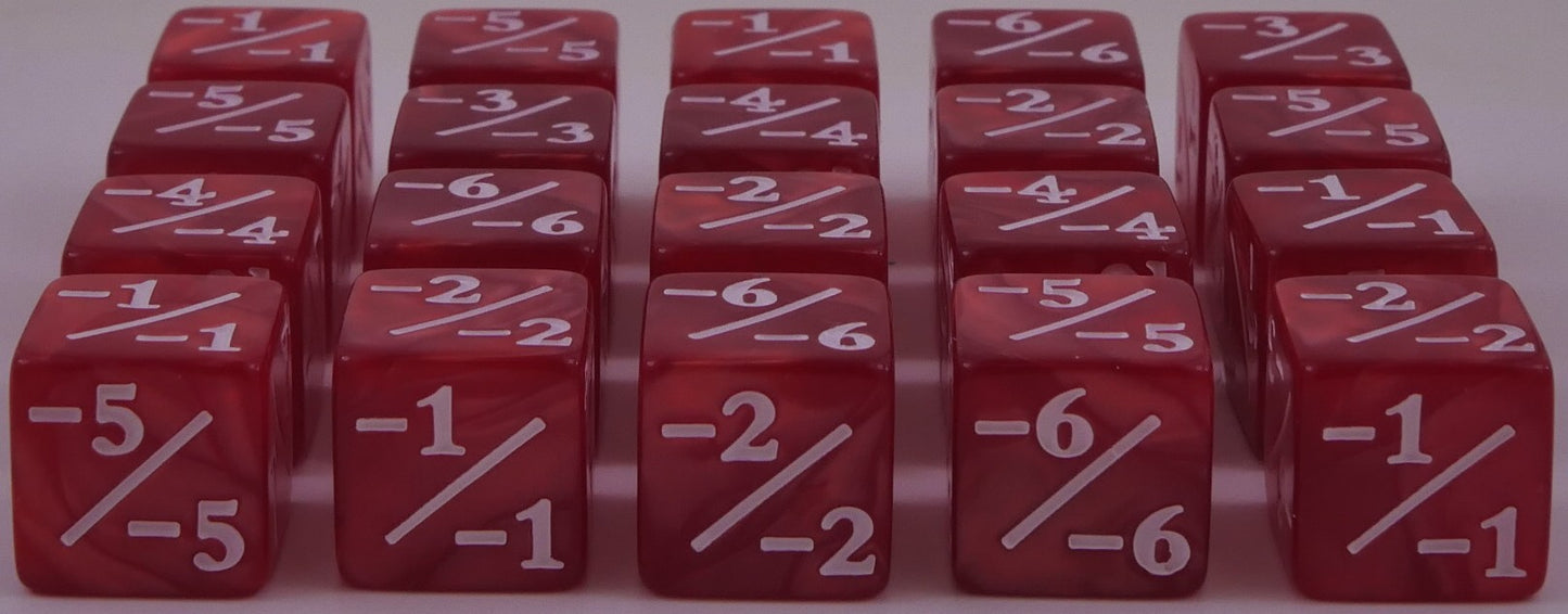 MTG -1/-1 Counter Dice 20pc Red Pearl D6 Commander Token Set