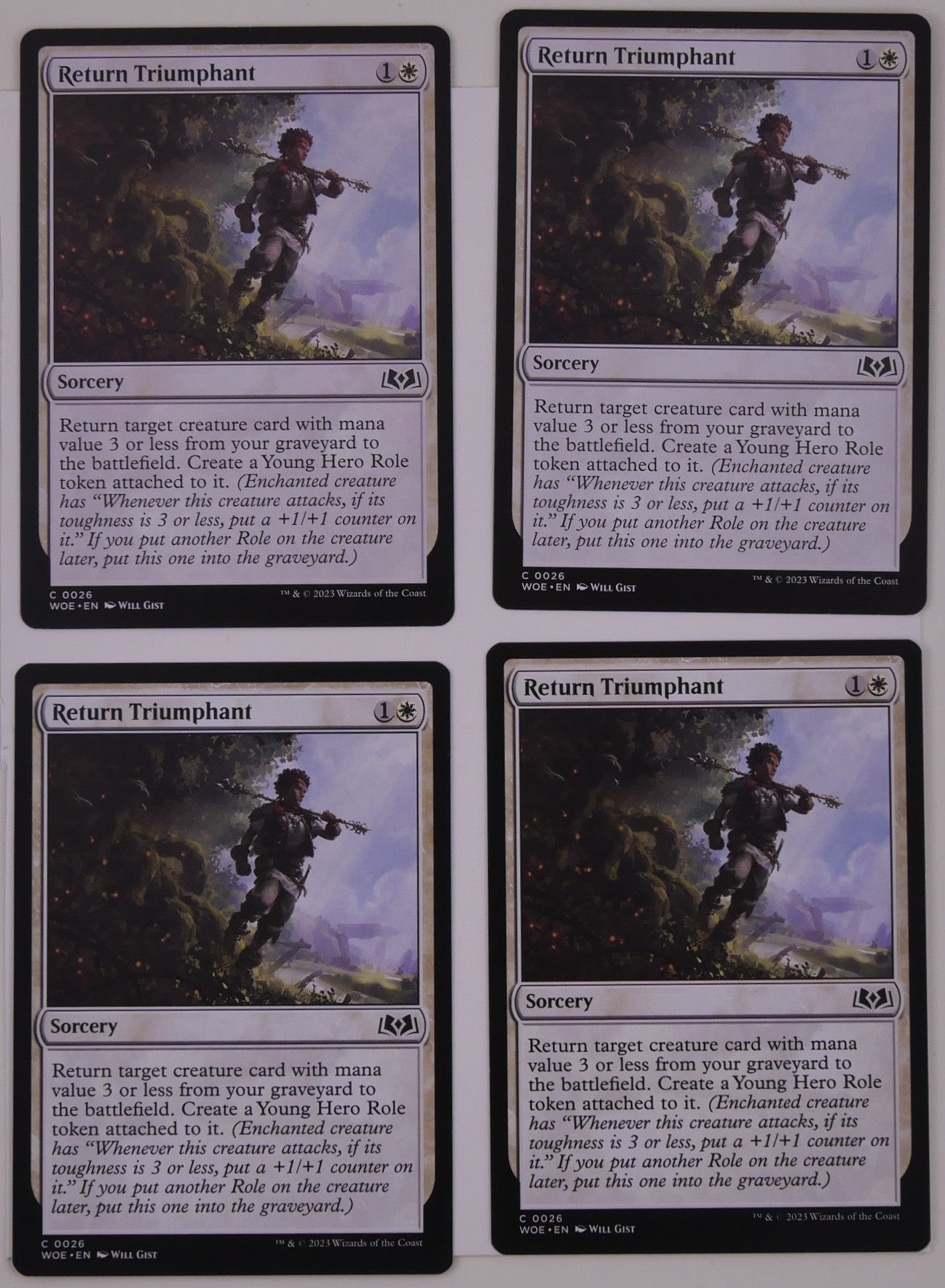 Return Triumphant x4 regular finish from Wilds of Eldraine WOE 0026 MTG card lot by DM Vault Co