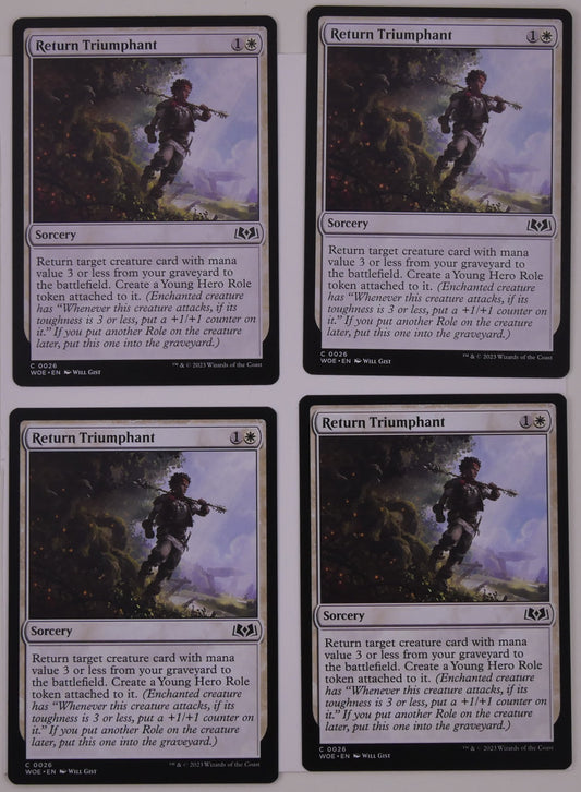 Return Triumphant x4 regular finish from Wilds of Eldraine WOE 0026 MTG card lot by DM Vault Co