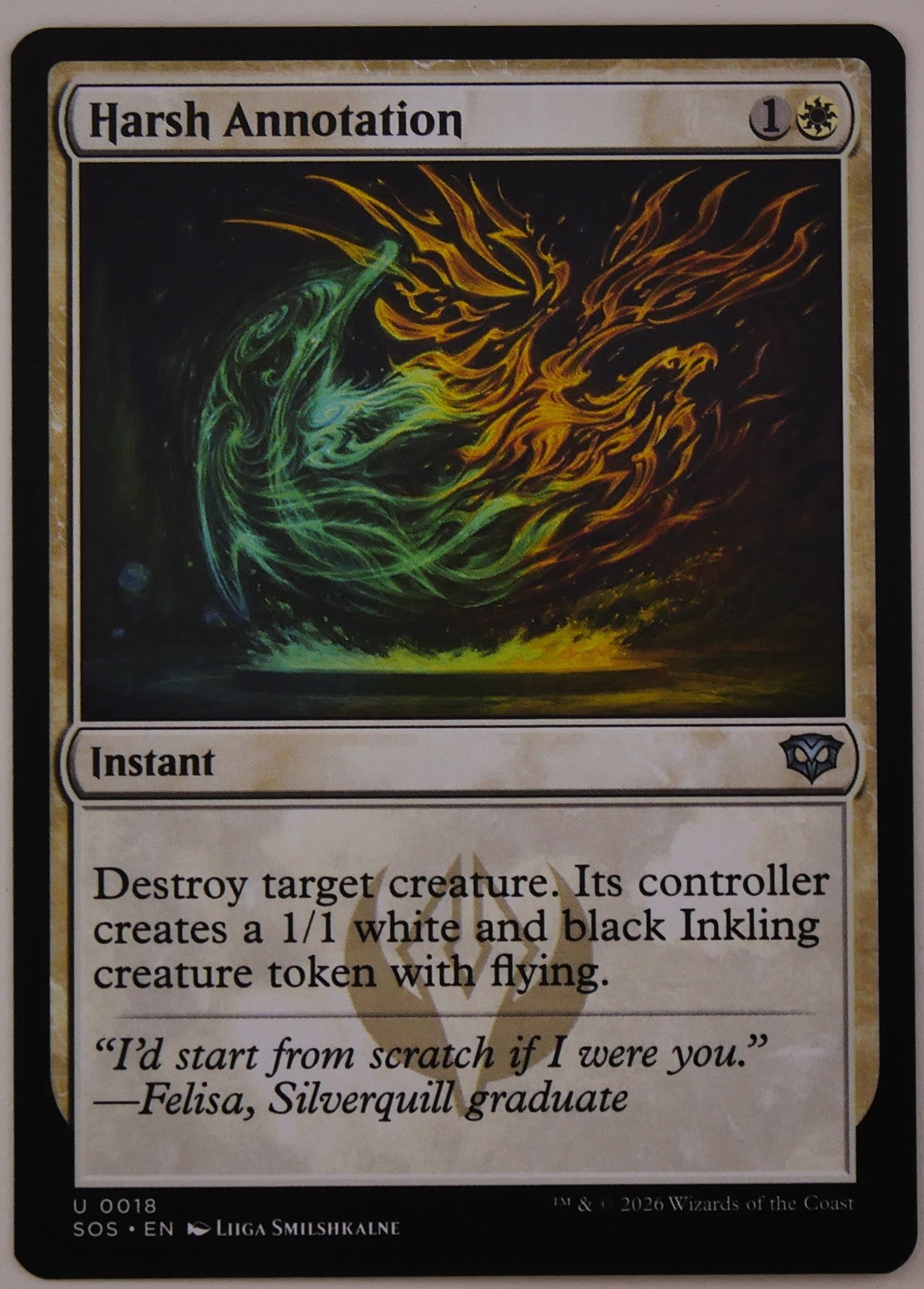 Harsh Annotation MTG SOS 0018 instant destroy creature Inkling token