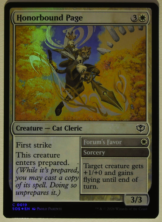 Honorbound Page MTG foil Cat Cleric prepared mechanic card Secrets of Strixhaven