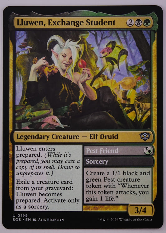 Lluwen Exchange Student SOS 0199 regular finish MTG Legendary Elf Druid card from Strixhaven School of Sorcery at DM Vault Co