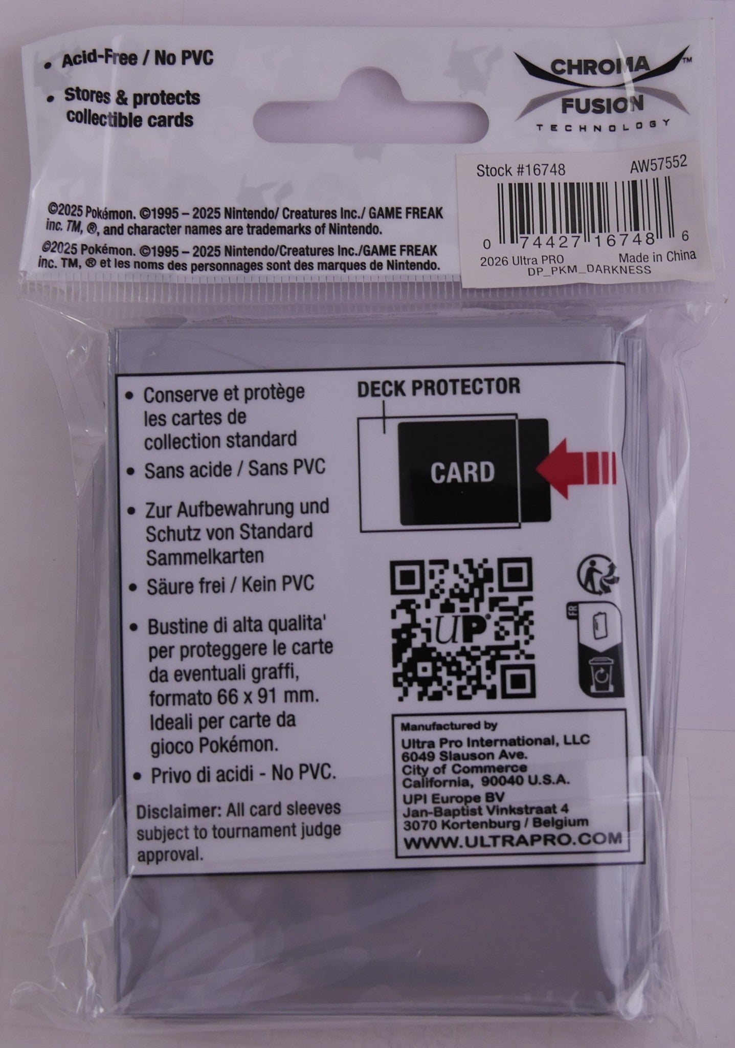 Pokemon Darkness Energy Deck Protector Sleeves 65ct Ultra Pro