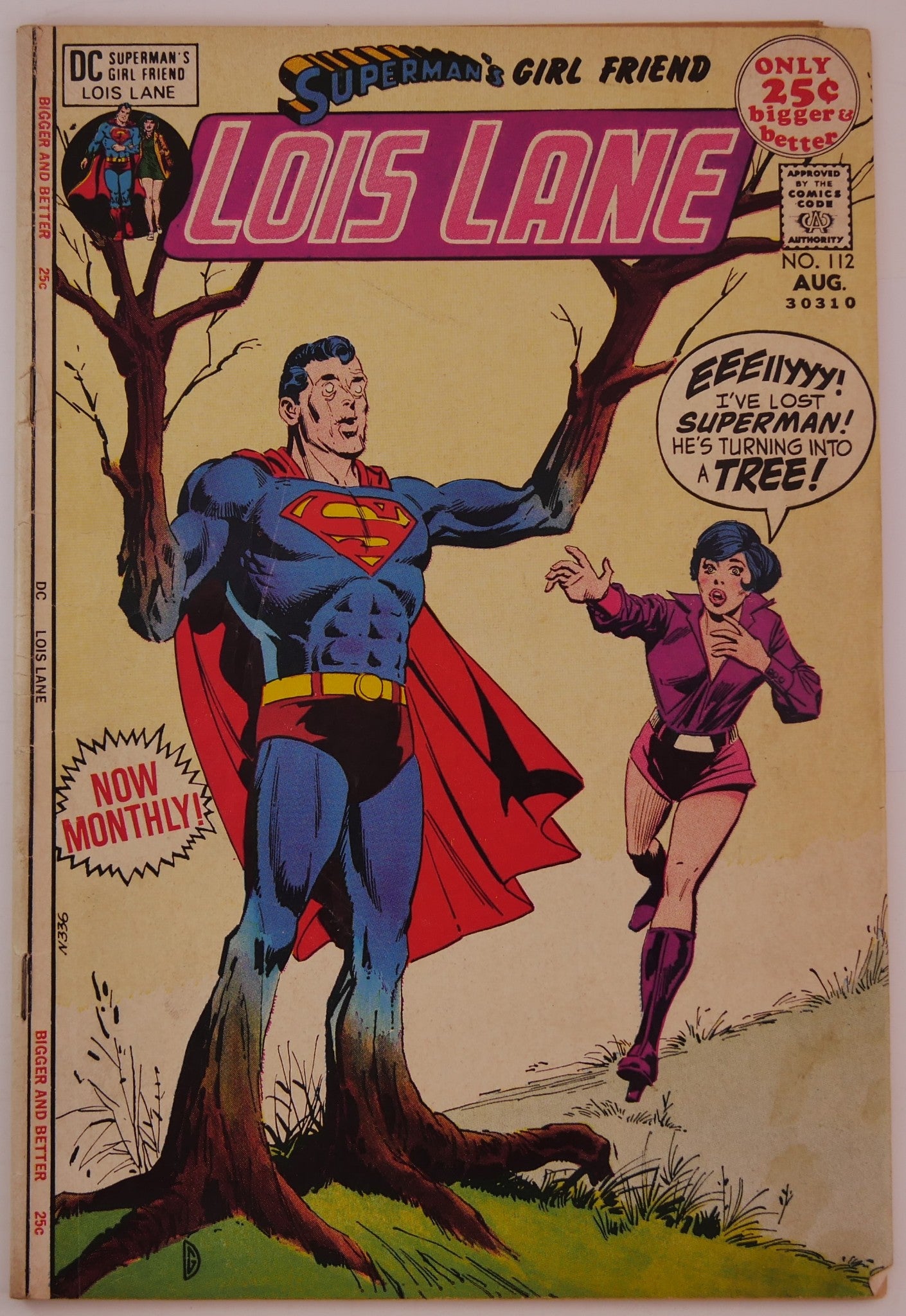 Cover of Superman’s Girl Friend Lois Lane #112 featuring Superman transforming into a tree while Lois Lane reacts in shock.
