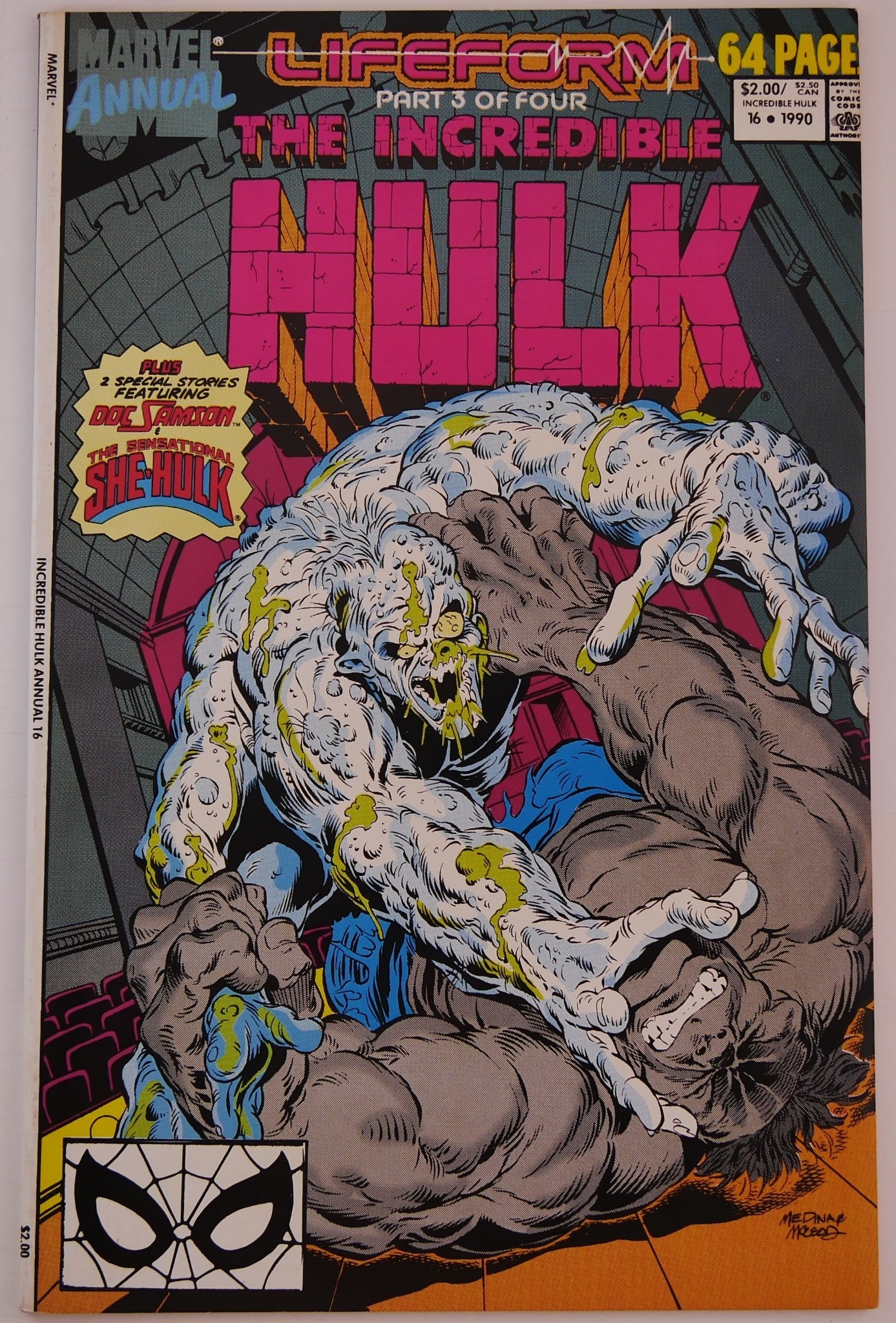 Cover of Incredible Hulk Annual #16 featuring Hulk battling a grotesque mutated creature during the Lifeforce storyline.
