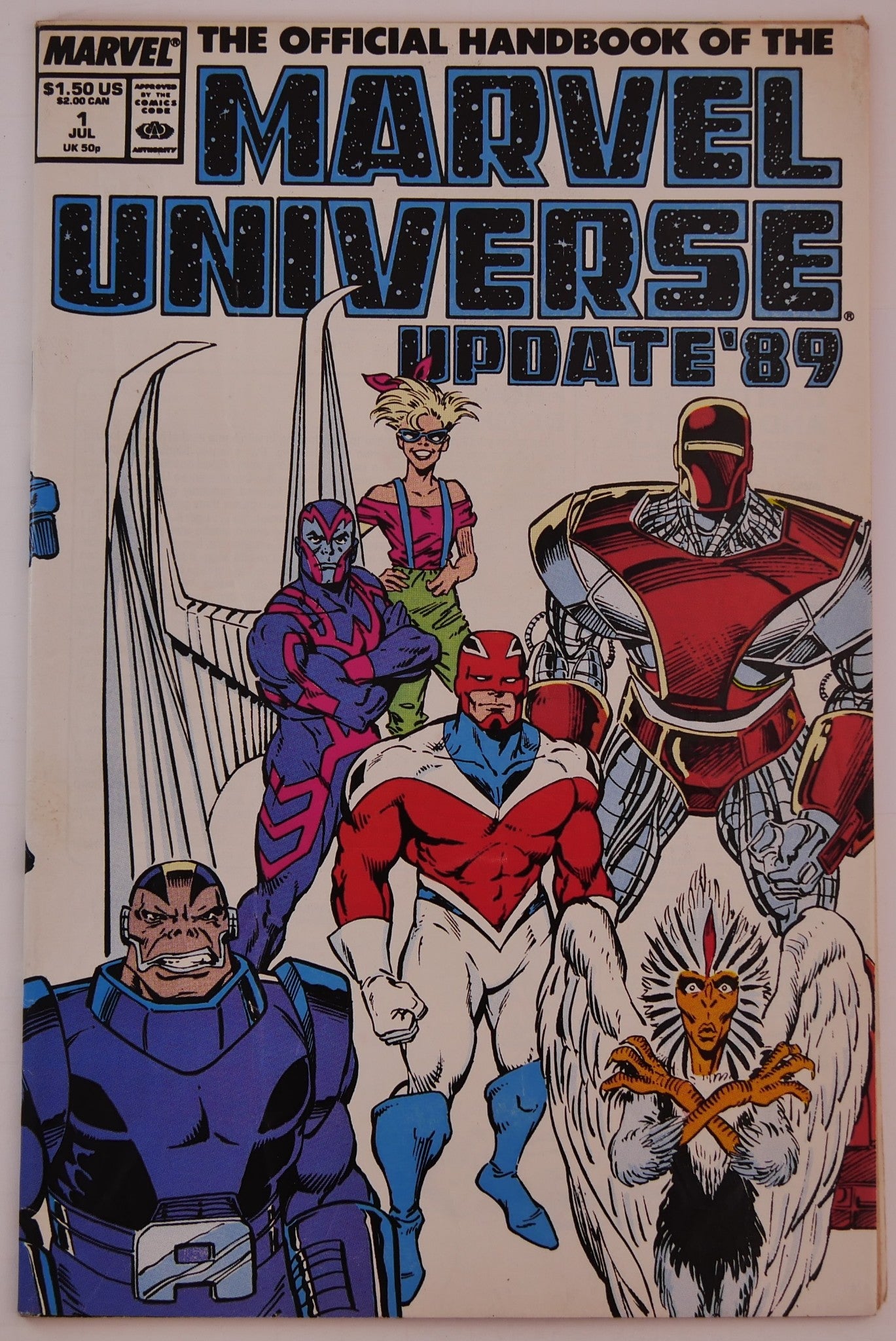 Cover of Official Handbook of the Marvel Universe Update ’89 #1 featuring Marvel character encyclopedia profiles and late-1980s Marvel artwork.
