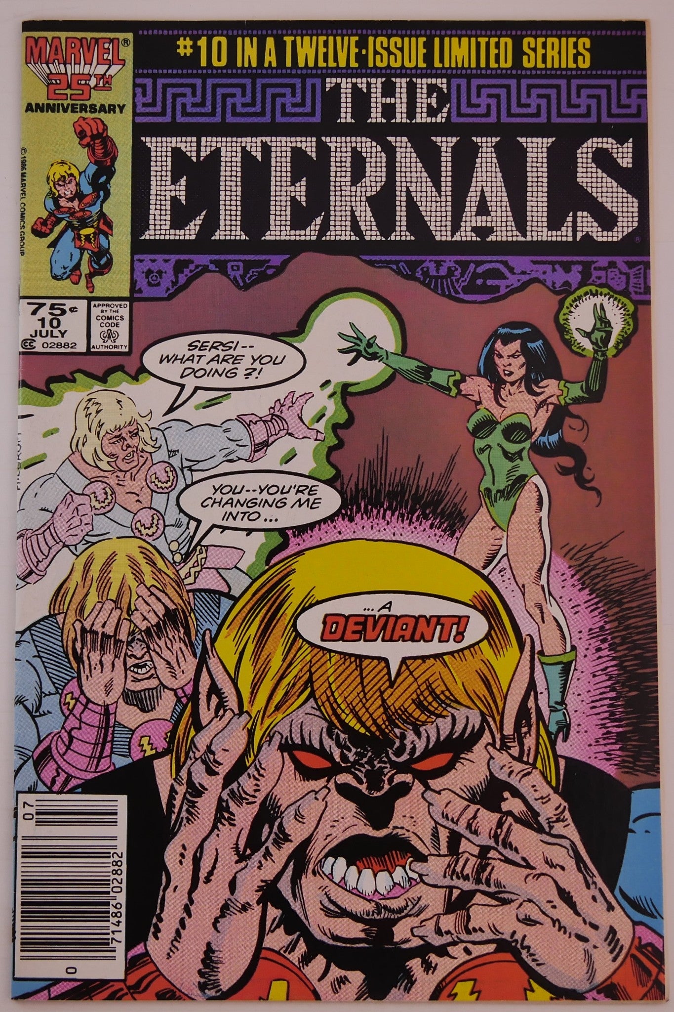 Cover of Eternals #10 featuring a Deviant transformation scene with Sersi and Marvel cosmic characters.
