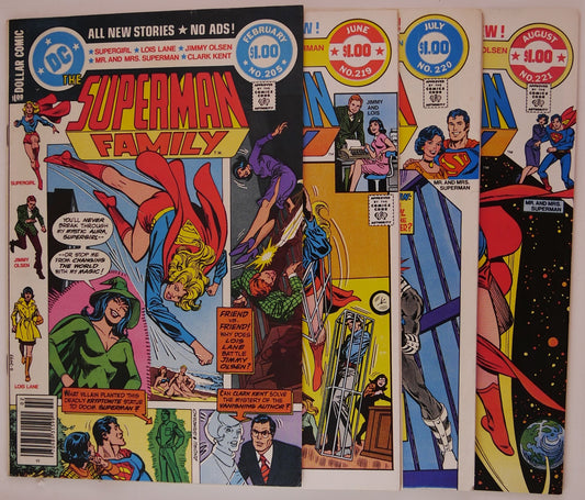 Bundle of Superman Family DC Dollar Comics issues 205, 219, 220, and 221 from the Bronze Age featuring Supergirl and Superman Family characters.