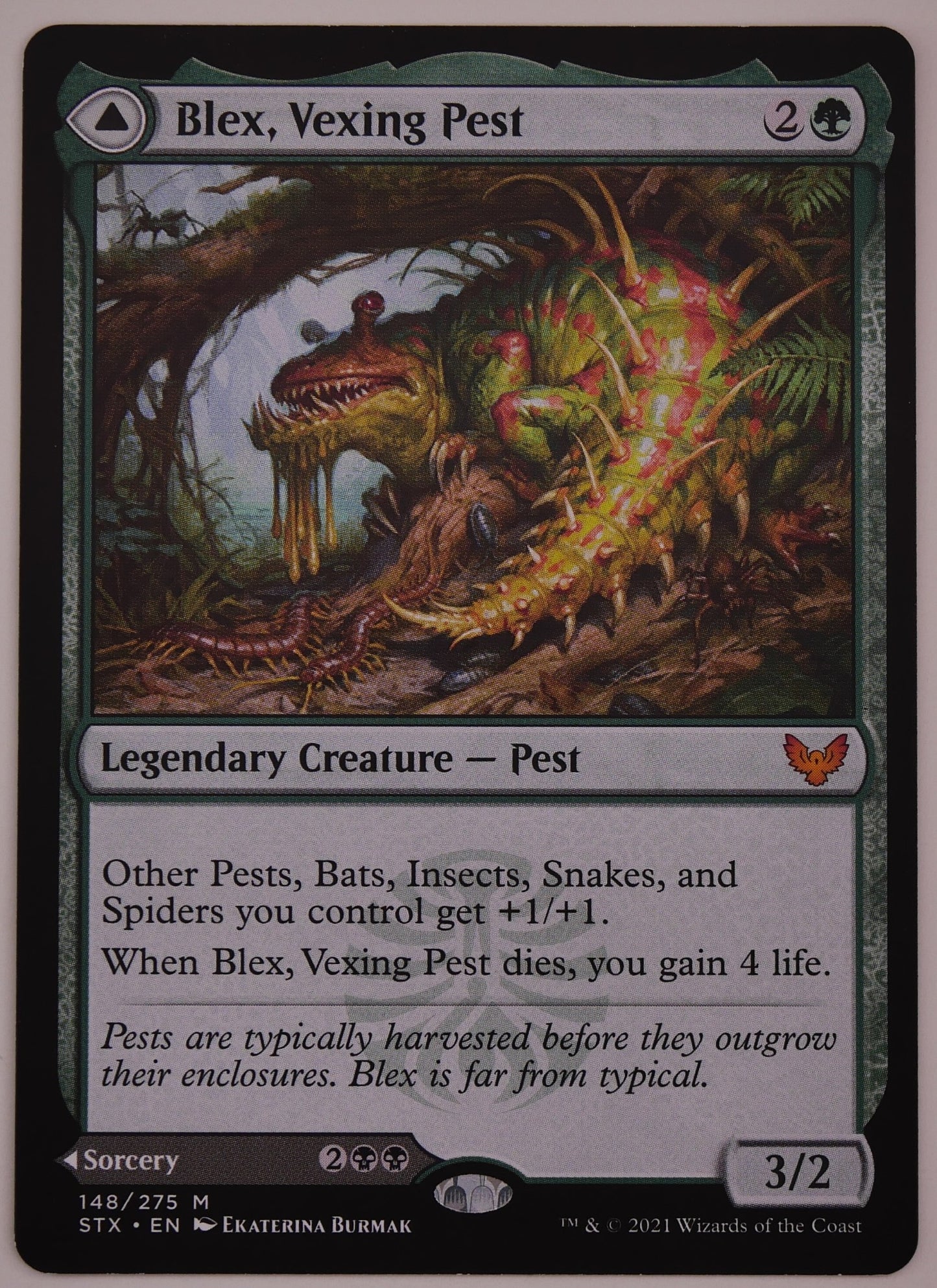 Blex Vexing Pest // Search for Blex STX 148 regular finish double-faced MTG card from DM Vault Co
