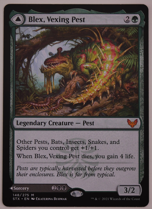 Blex Vexing Pest // Search for Blex STX 148 regular finish double-faced MTG card from DM Vault Co