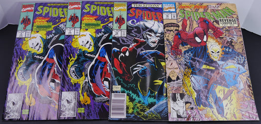 Todd McFarlane Spider-Man comic bundle featuring Marvel issues #7, #10, and #18 with Ghost Rider, Wolverine, Hobgoblin, and Sinister Six appearances.