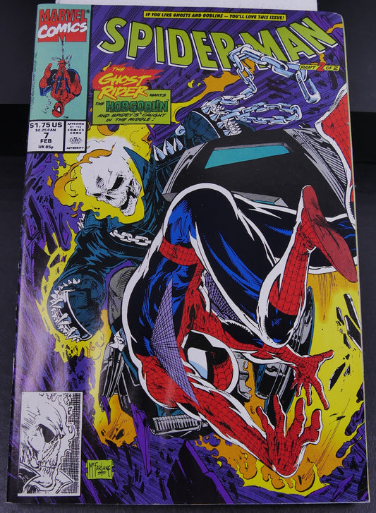Spider-Man #7 Marvel comic by Todd McFarlane featuring Ghost Rider and Hobgoblin on classic 1991 cover art.