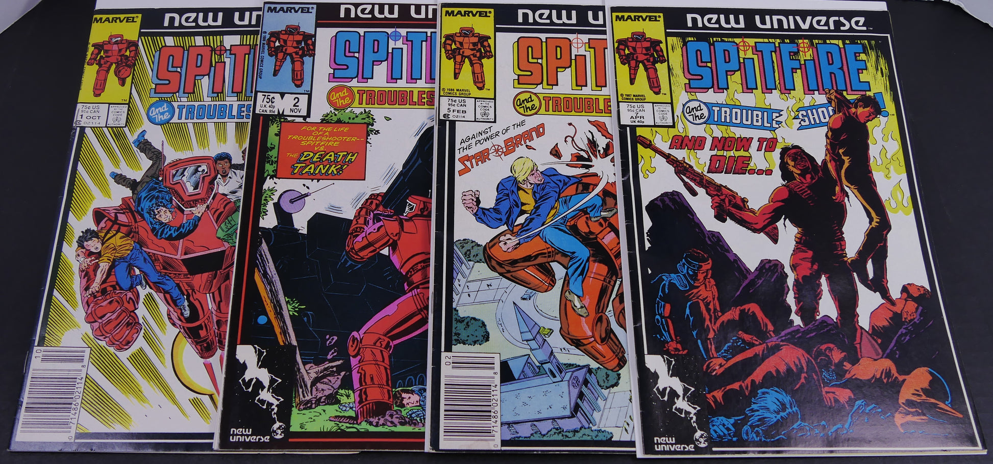 Spitfire and the Troubleshooters Marvel New Universe comic lot featuring issues 1, 2, 5 and 7.