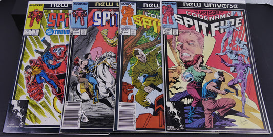 Marvel New Universe Spitfire comic lot featuring Spitfire 1 and Codename Spitfire issues 9, 10 and 13.
