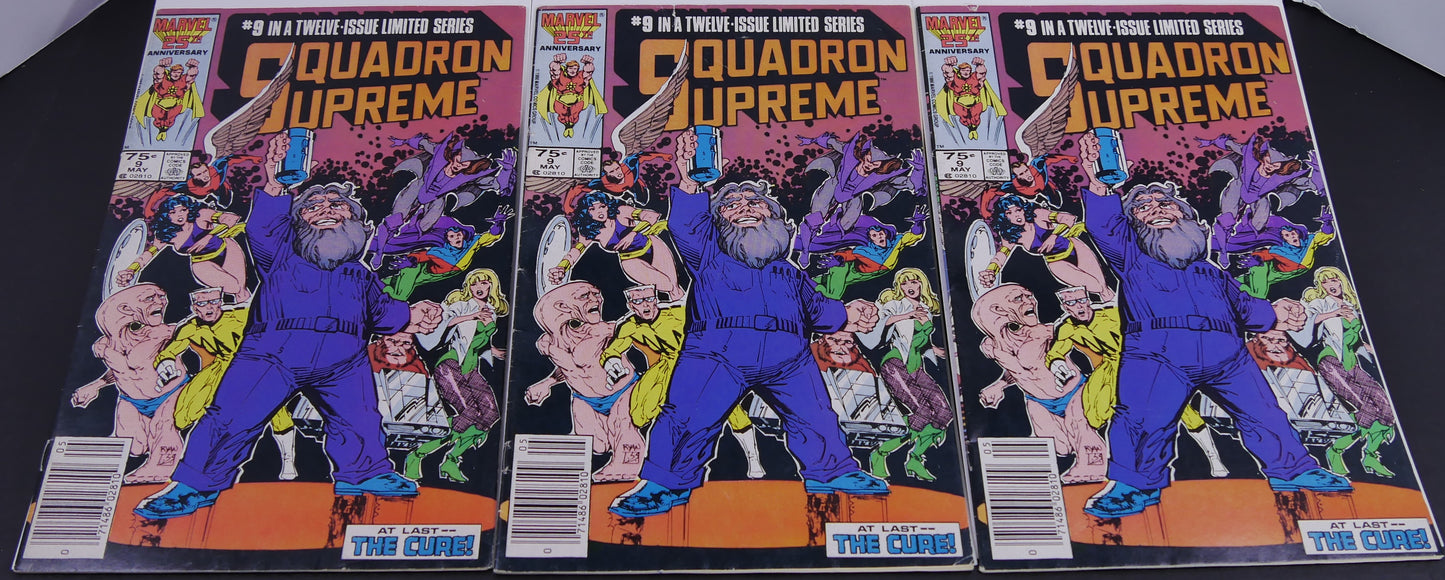 Three copies of Squadron Supreme #9 from Marvel's original limited series.