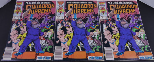 Three copies of Squadron Supreme #9 from Marvel's original limited series.