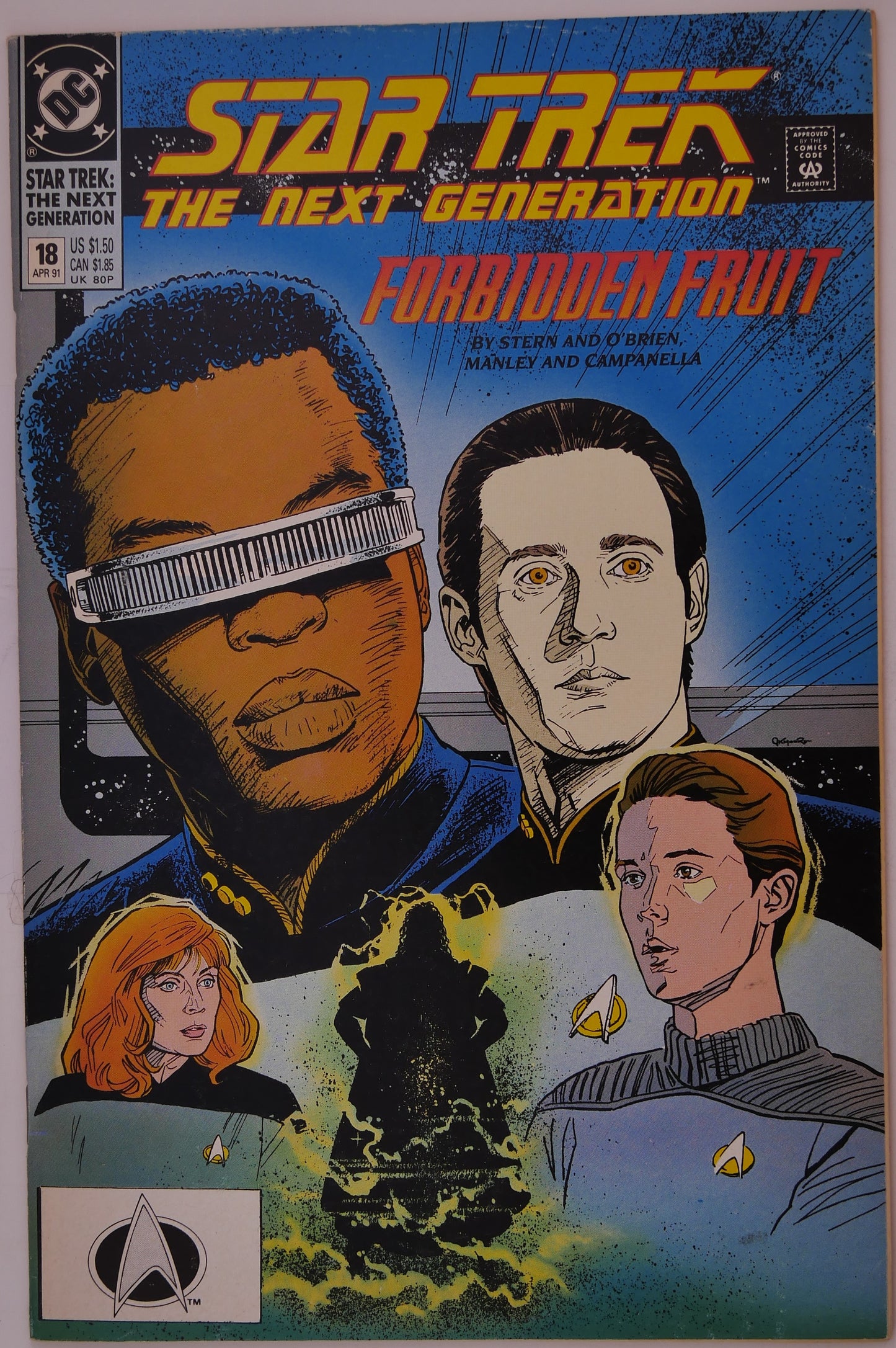 Star Trek The Next Generation #18 (1991) DC comic book cover featuring Geordi La Forge and Data