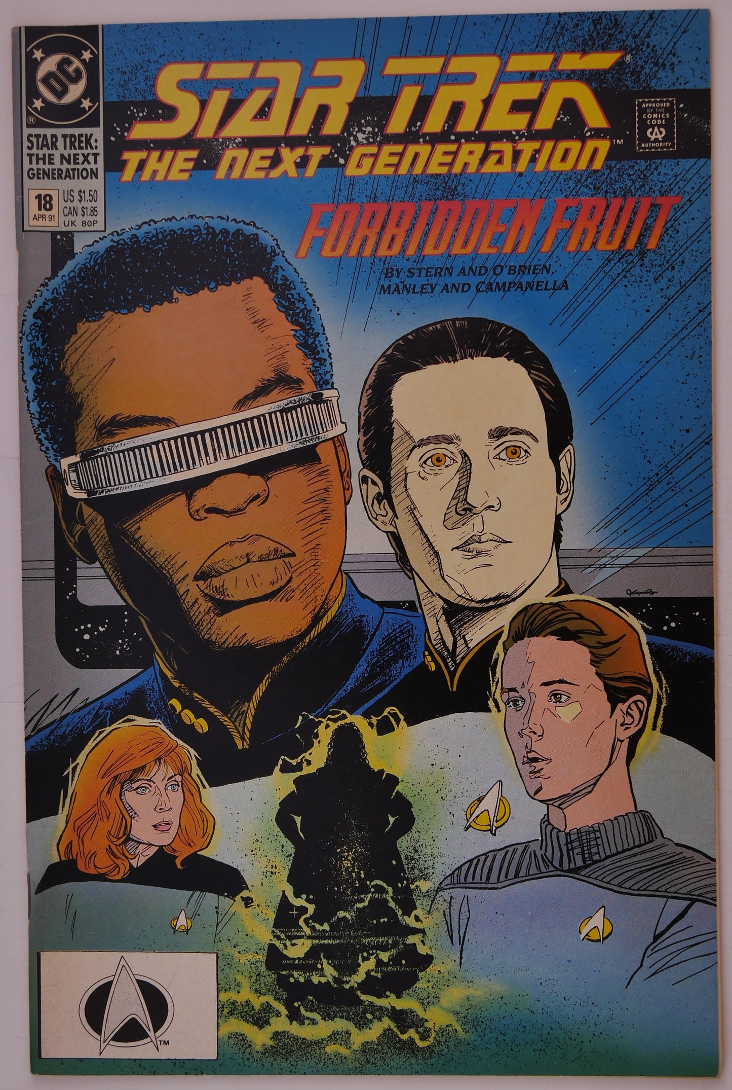 Shop Star Trek: The Next Generation #18 from DC Comics (1991), featuring Geordi La Forge and Data in the story "Forbidden Fruit." DM Vault Co.