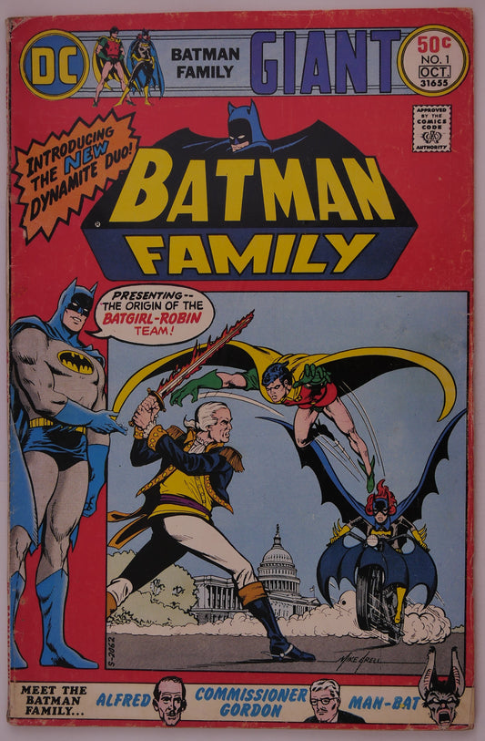 Batman Family #1 DC Comics 1975 featuring Batgirl Robin team-up and Batman Family debut issue cover