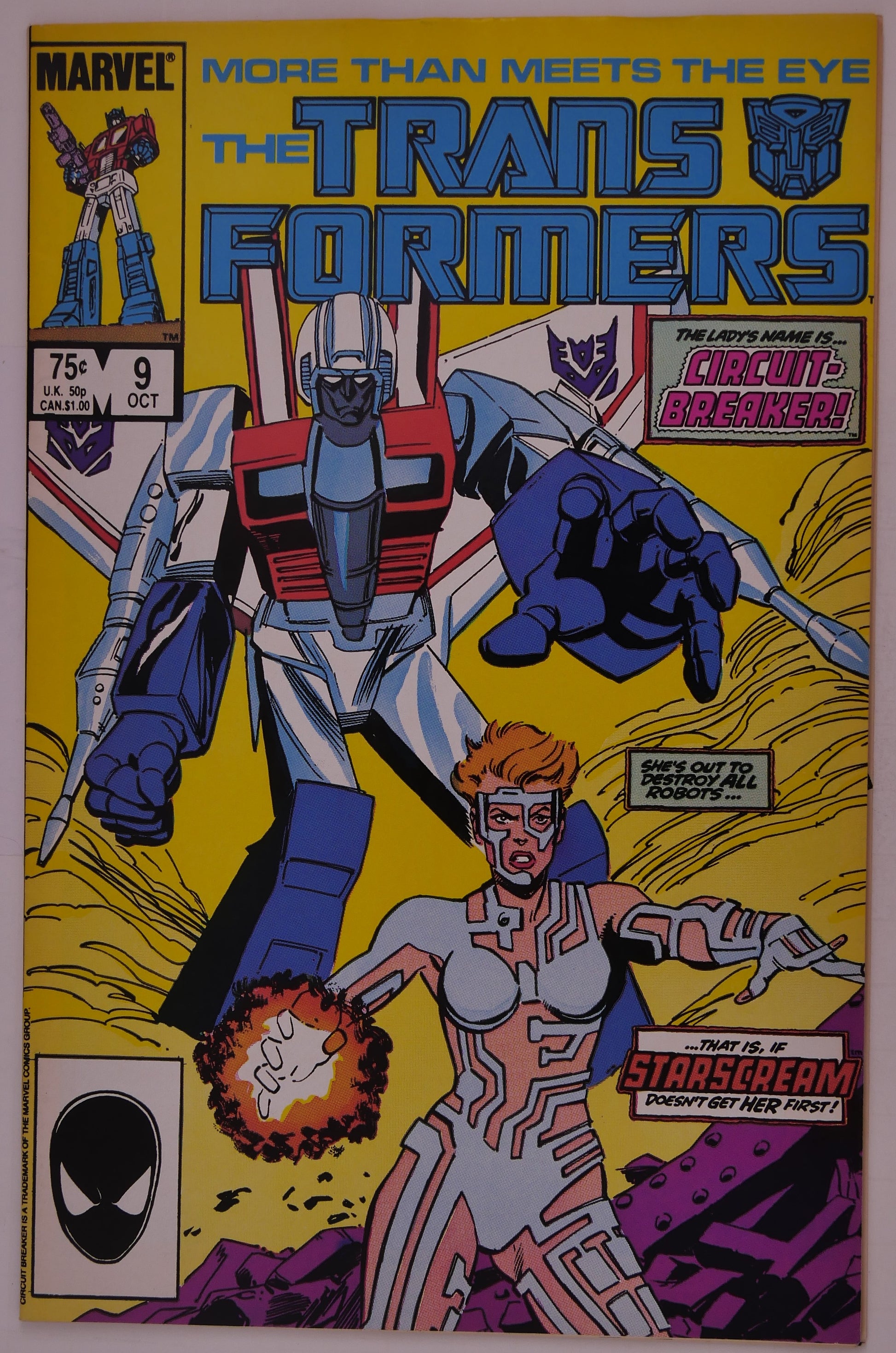 Transformers #9 Marvel Comics 1985 first appearance of Circuit Breaker cover featuring Starscream