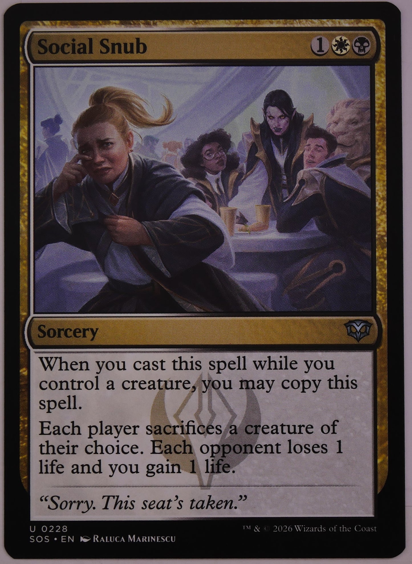 Social Snub SOS #228 Regular Finish from Secrets of Strixhaven.