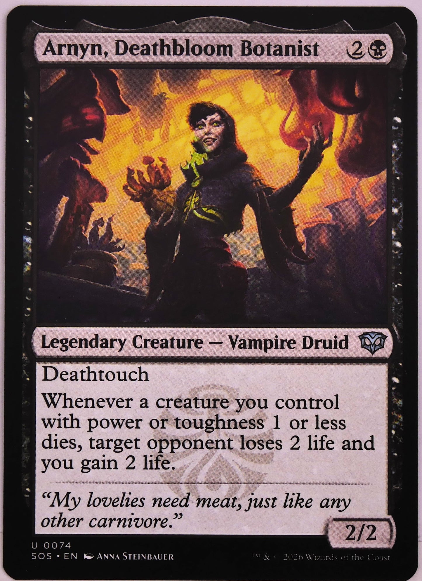 Arnyn, Deathbloom Botanist SOS 74 regular finish MTG Aristocrats Commander card from DM Vault Co.