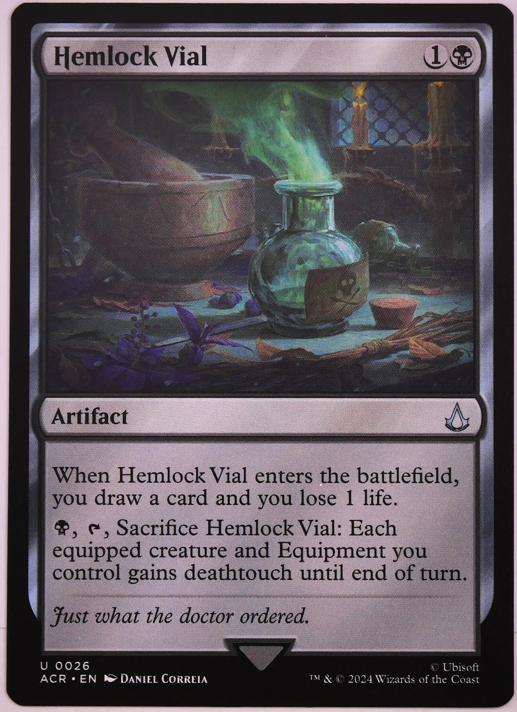 Hemlock Vial ACR 26 MTG artifact card from Assassin's Creed supporting Equipment strategies and deathtouch combat | DM Vault Co