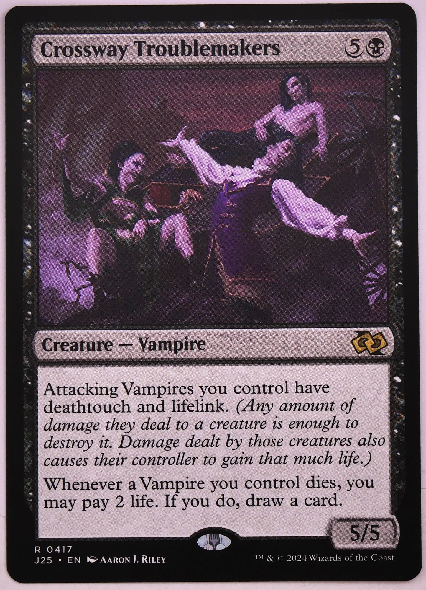 Crossway Troublemakers J25 417 MTG Vampire tribal creature from Jumpstart 2025 with lifelink, deathtouch, and card draw support | DM Vault Co