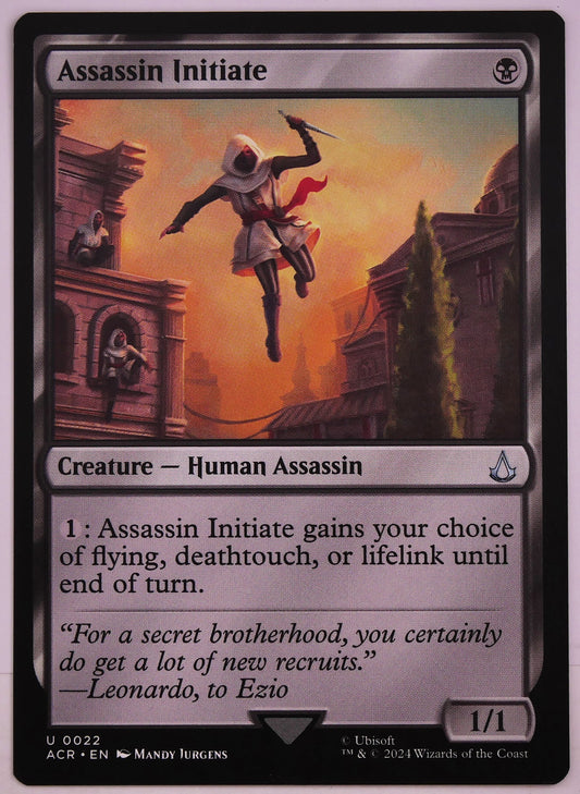 Assassin Initiate ACR 22 MTG Human Assassin creature card from Assassin's Creed Assassin tribal strategy | DM Vault Co