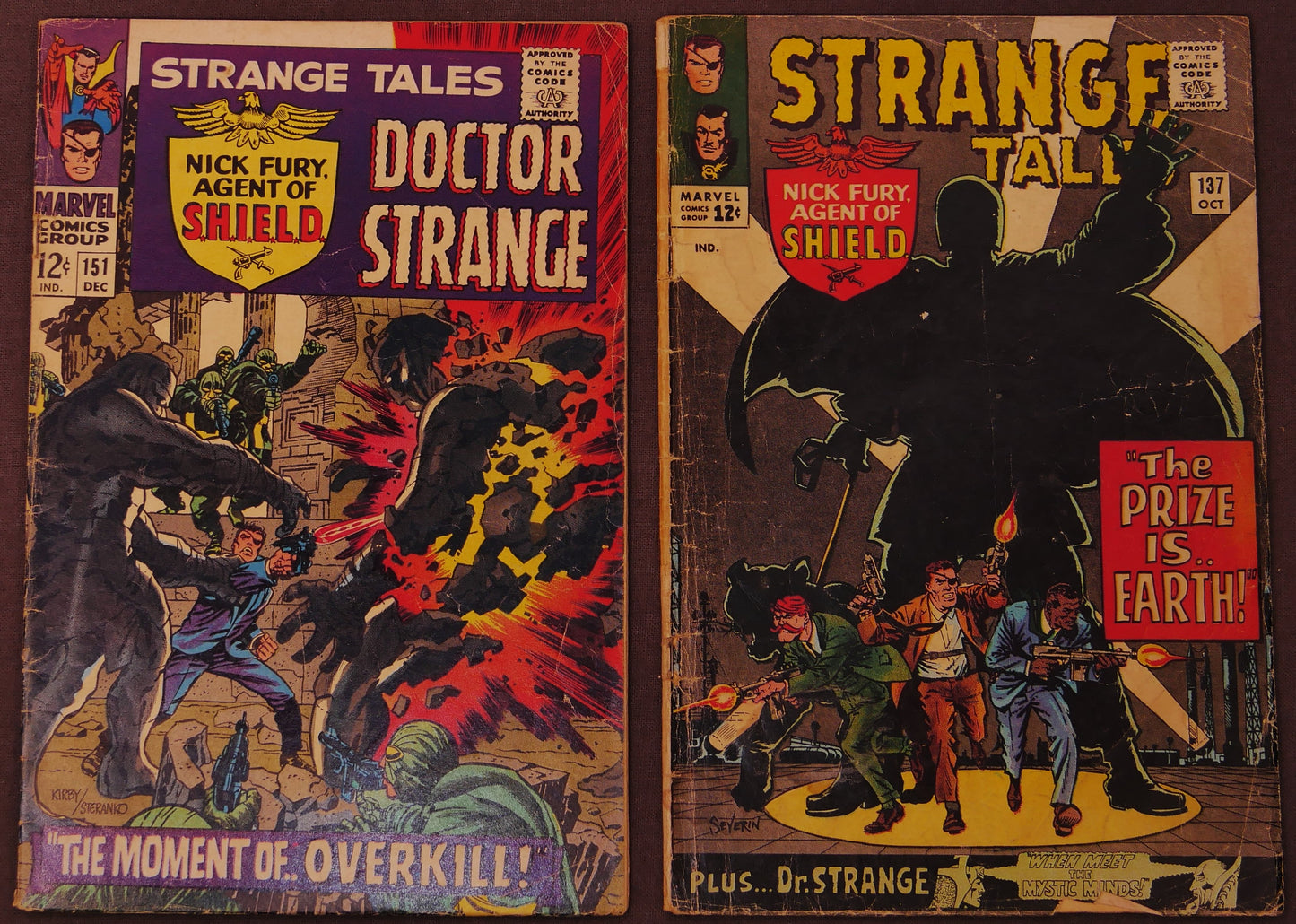 Lot of two Marvel Strange Tales Silver Age comics, issues #151 and #137, featuring Doctor Strange and Nick Fury, Agent of S.H.I.E.L.D.