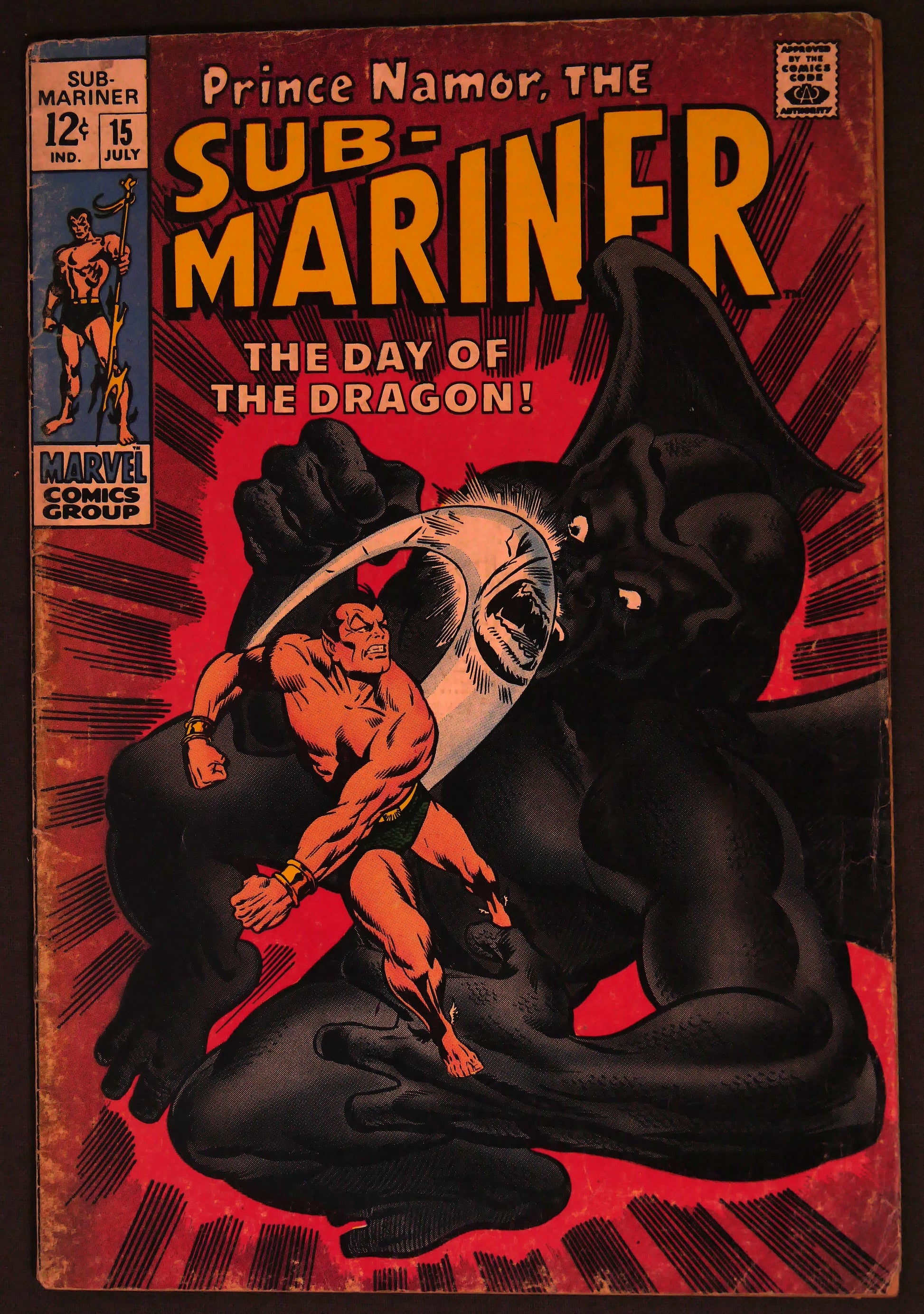 Sub-Mariner #15 (1969) Marvel comic book featuring Namor, Dragon Man, and "The Day of the Dragon!" from Marvel's Silver Age era.