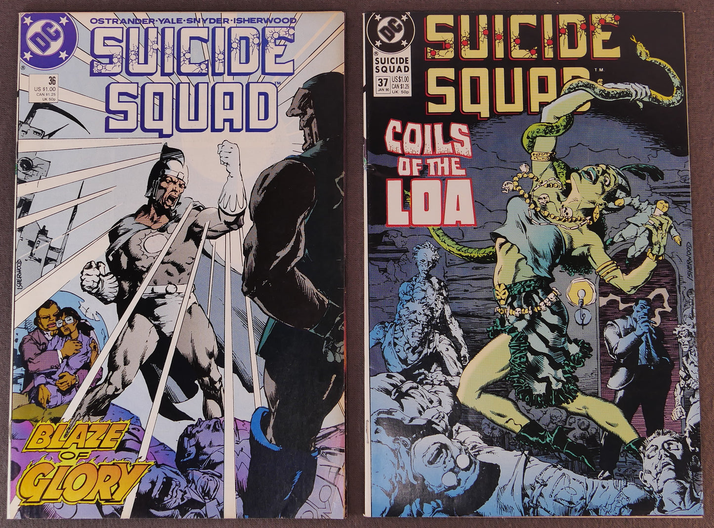 Suicide Squad #36 and #37 DC comic lot featuring Amanda Waller, Deadshot, Captain Boomerang, Darkseid, the L.O.A. cult and the classic John Ostrander run from 1989 and 1990.