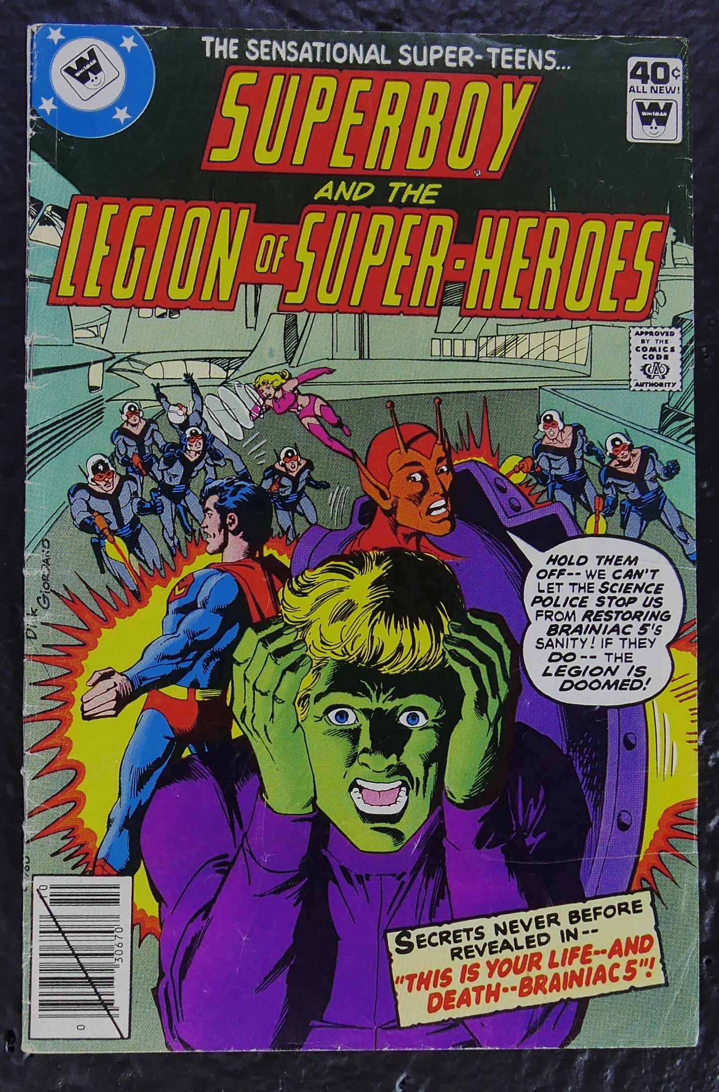 Superboy and the Legion of Super-Heroes #256 (1979) DC Whitman Variant comic book cover featuring Brainiac 5