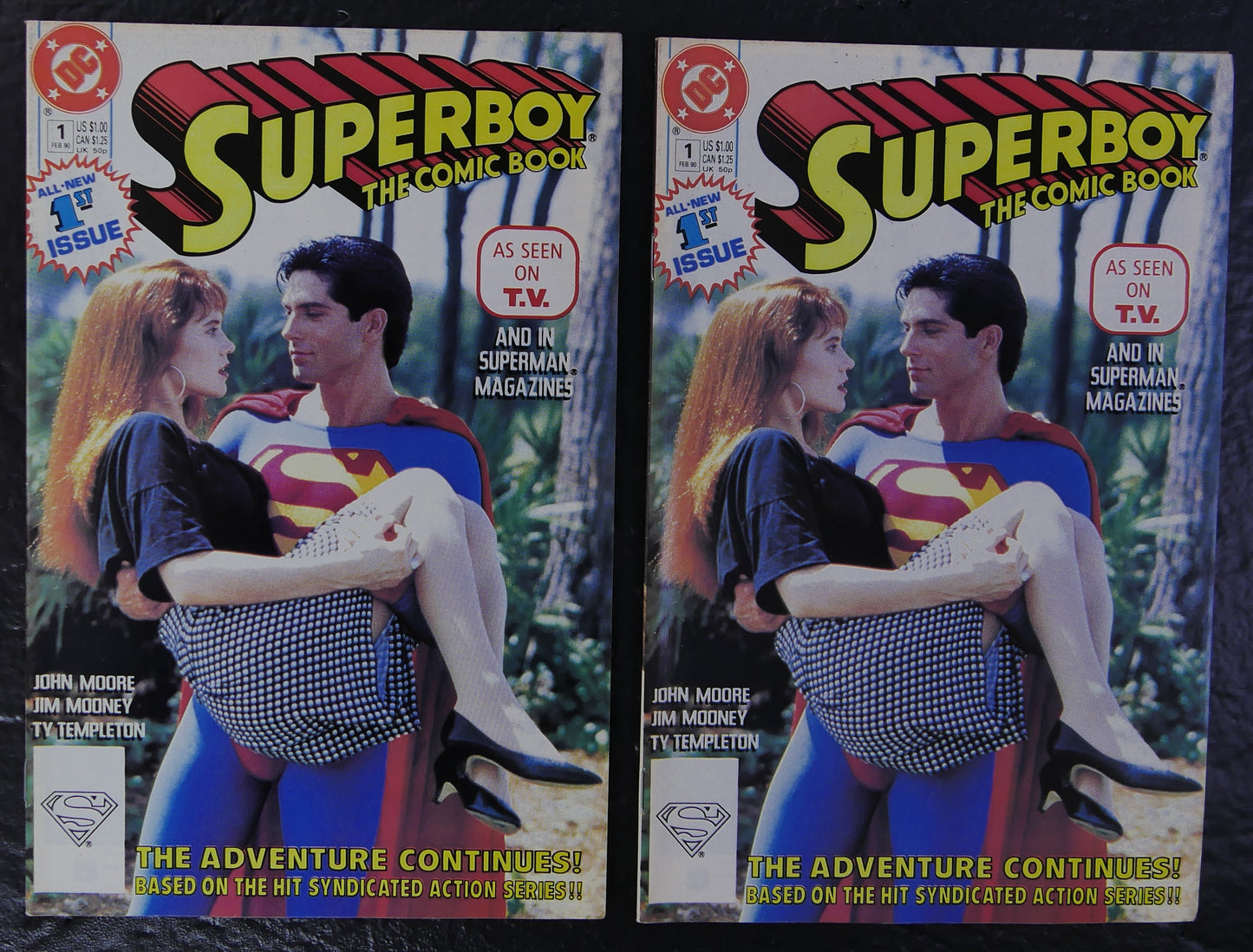Two copies of Superboy #1 Direct Edition DC Comics 1990 featuring the live-action television photo cover