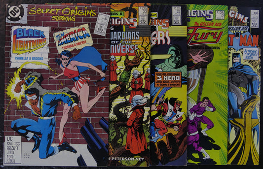 Five-comic Secret Origins DC Comics lot featuring issues #12, #22, #23, #26 and #36