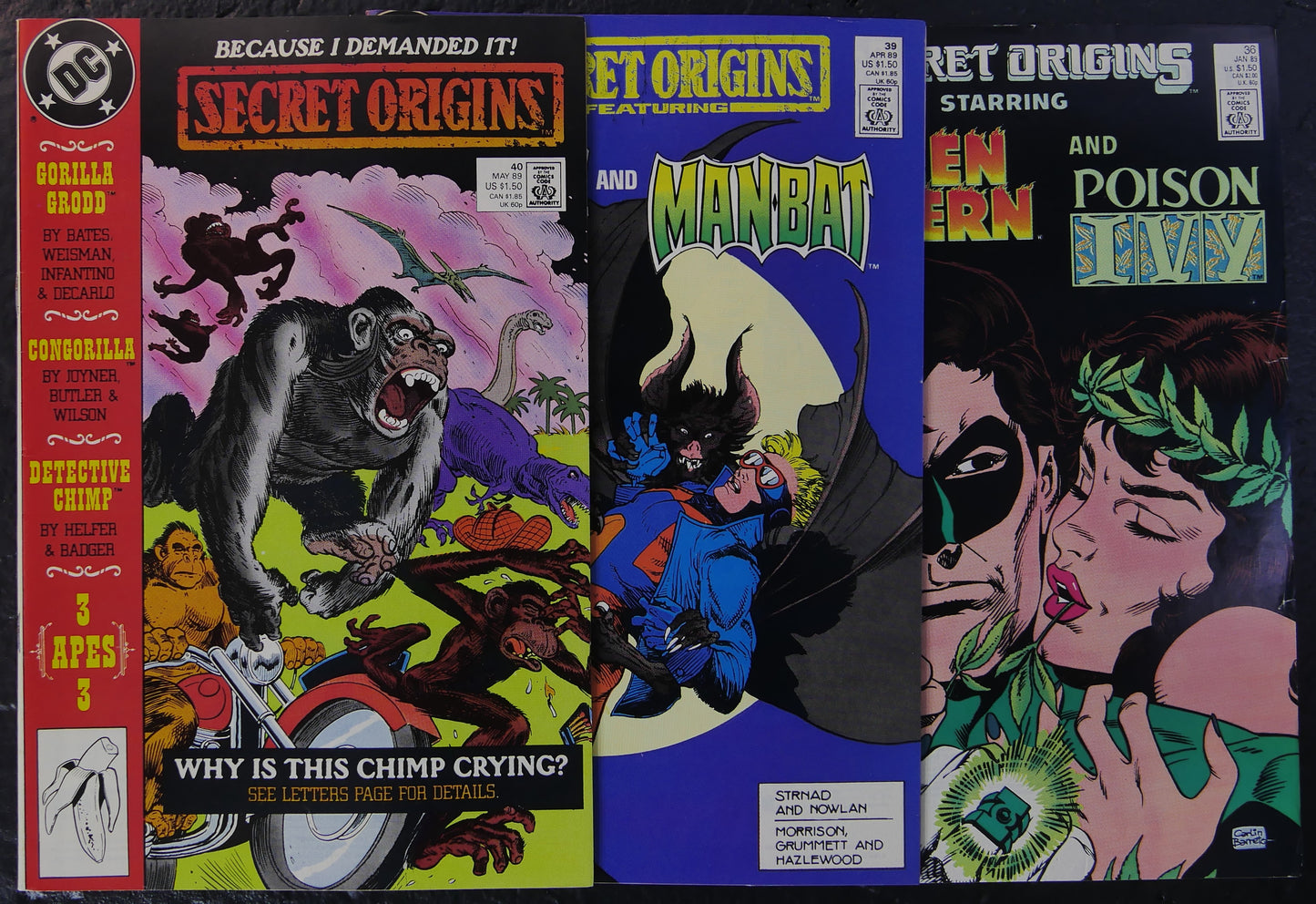 3 Comic Lot Secret Origins #36 #39 #40 DC 1989 Poison Ivy Man-Bat Grodd