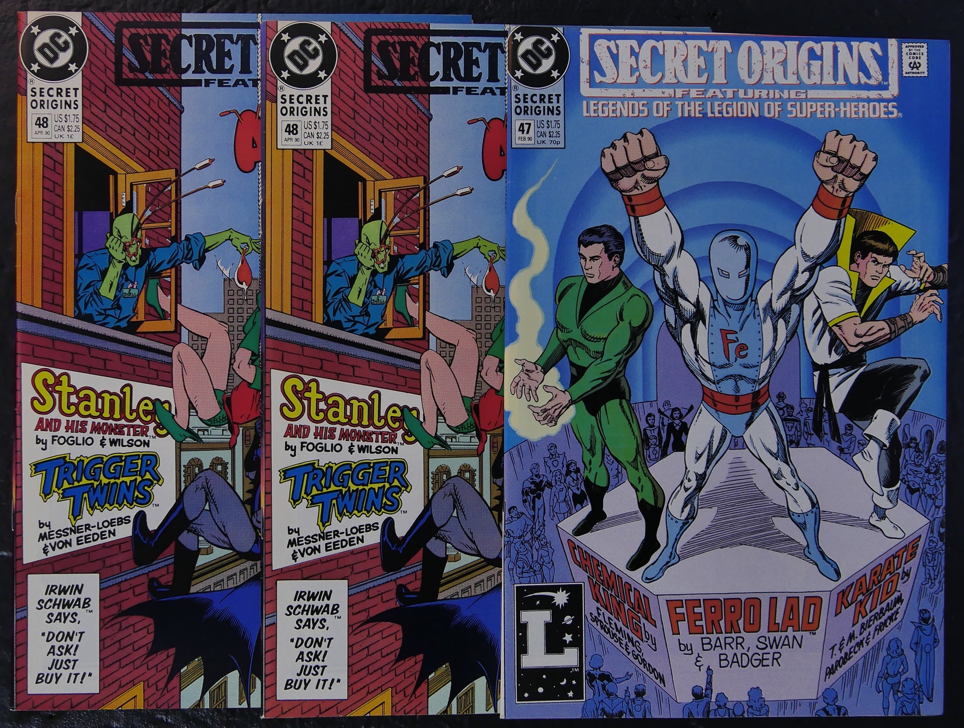Three-comic Secret Origins DC lot featuring issue #47 and two copies of issue #48 from 1990