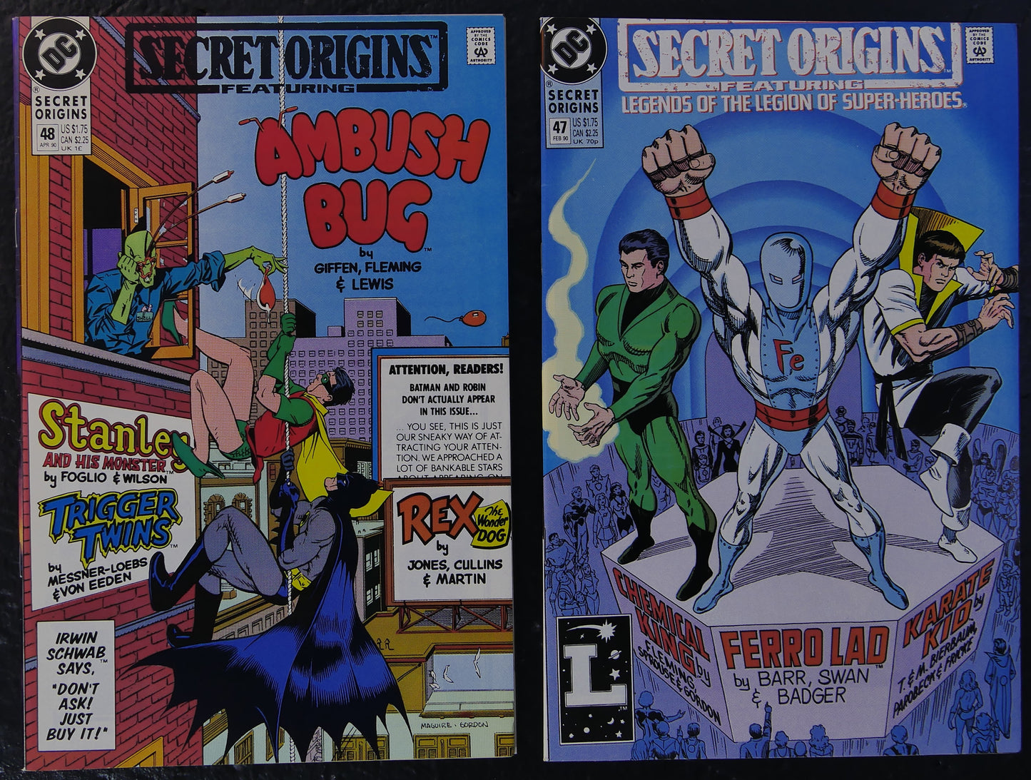 3 Comic Lot Secret Origins #47 #48 x2 DC 1990 Ambush Bug Legion Heroes