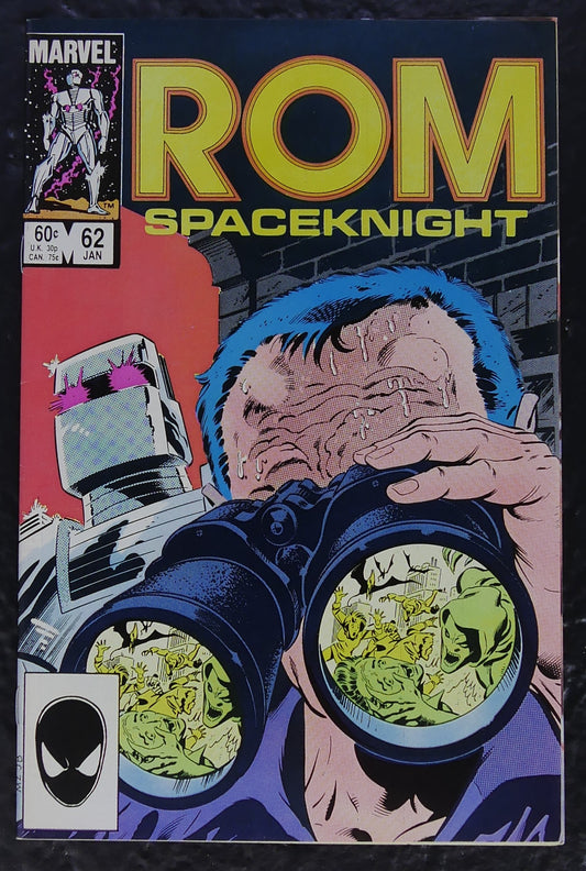 ROM #62 (1985) Marvel comic book cover featuring Forge observing an attack through binoculars