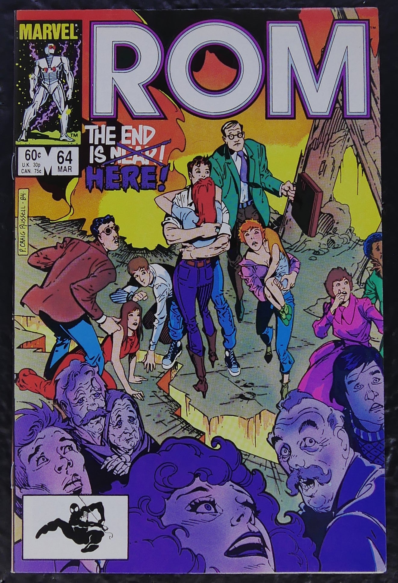 ROM #64 (1985) Marvel comic book cover featuring civilians surrounded by Dire Wraith faces
