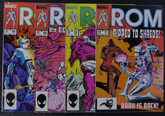 ROM #68-71 (1985) Marvel comic book bundle covers featuring ROM