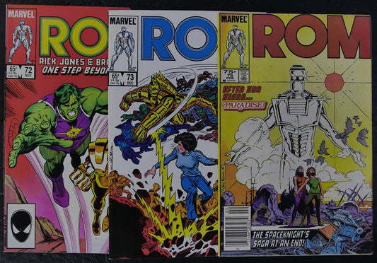 ROM #72 #73 #75 (1985) Marvel comic book covers featuring ROM