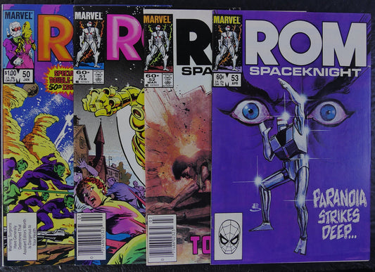 ROM #50-53 Marvel comic books from 1984 displayed together as a four-issue Dire Wraith bundle