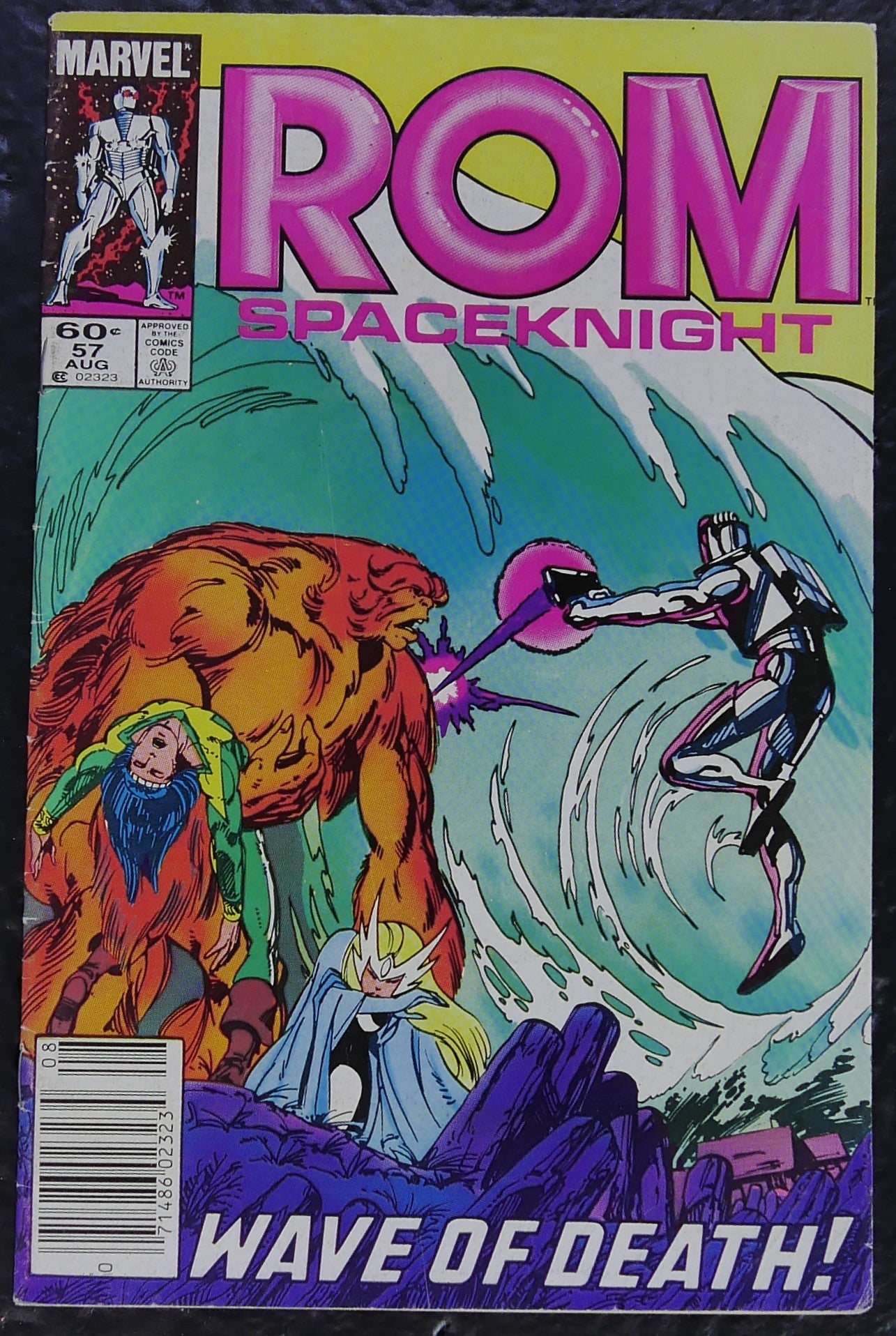 ROM #57 (1984) Marvel comic book cover featuring Rom and members of Alpha Flight facing a tidal wave