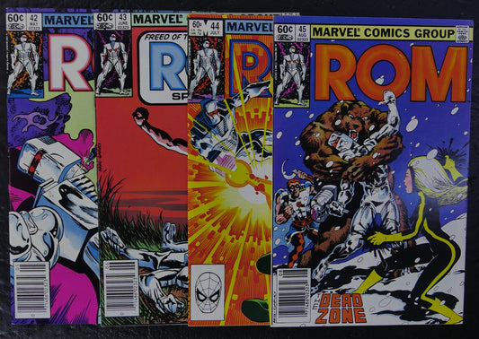 ROM #42-45 Marvel comic covers featuring Rom, Quasimodo, Starshine and the Soviet Super-Soldiers