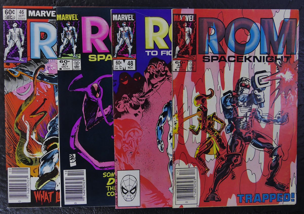 ROM #46-49 Marvel comic book covers featuring Rom, Starshine, Dire Wraiths and Brynocki