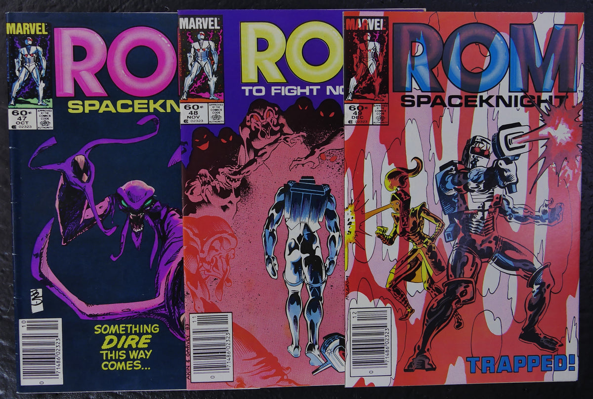 ROM #47-49 (1983) Marvel newsstand comic book covers featuring Rom, Starshine and the Dire Wraiths