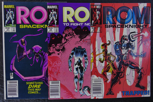 ROM #47-49 (1983) Marvel newsstand comic book covers featuring Rom, Starshine and the Dire Wraiths